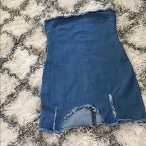 Fringe denim halter dress